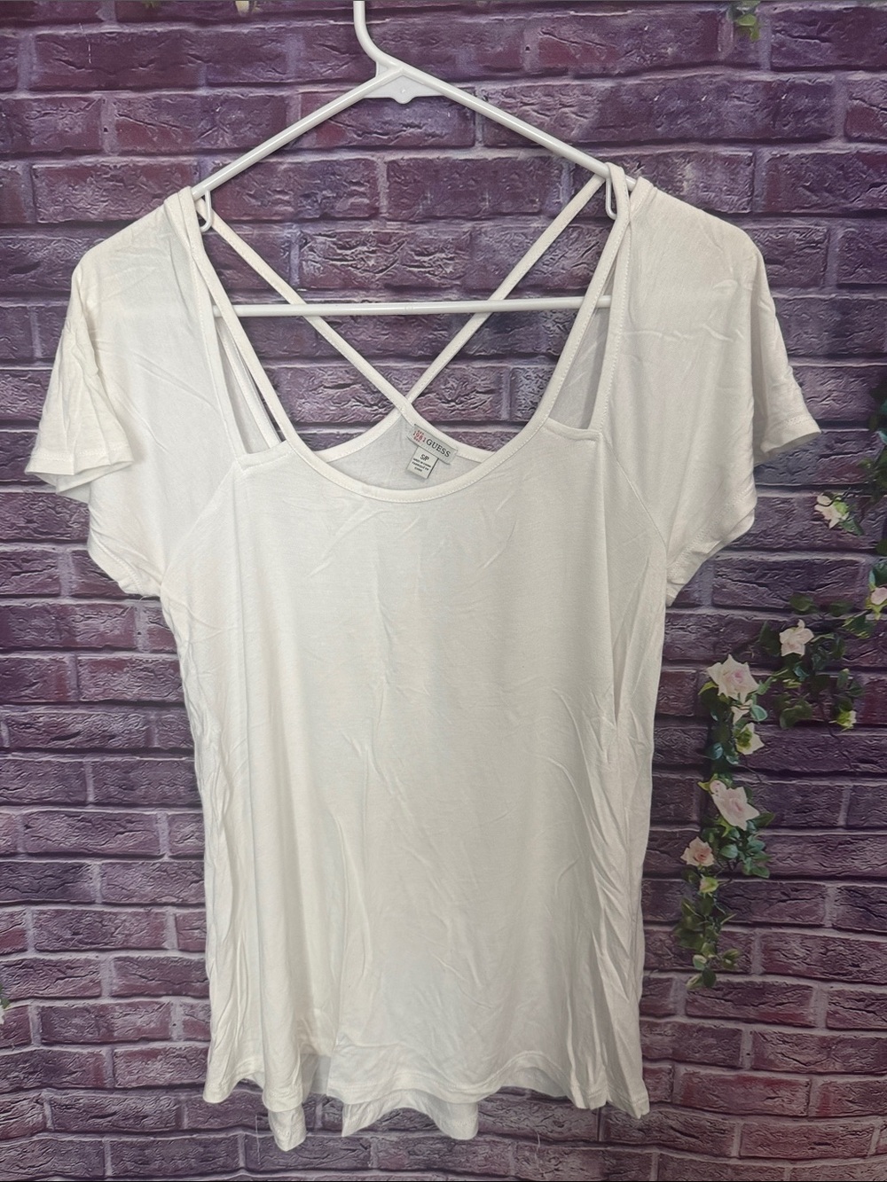 Guess White stunning white blouse top with crisscross straps size small
